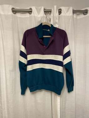 Vintage 90s Claybrooke Sport Color Block Striped Collared Pullover Sweatshirt